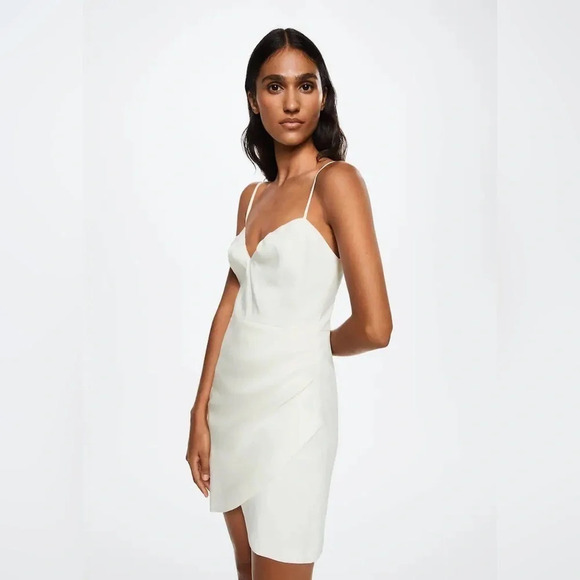 MANGO Pleated Lin/Linen-Blend Dress in White - Picture 1 of 9